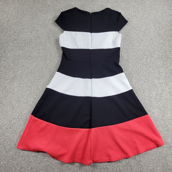 R&K Dress Womens 4 White Black Red Color Block Stripes Short Cap Sleeve Office - Picture 3 of 12